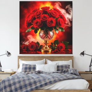 Elegantes Bukett roter Rosen in einer antiken Glas Leinwanddruck
