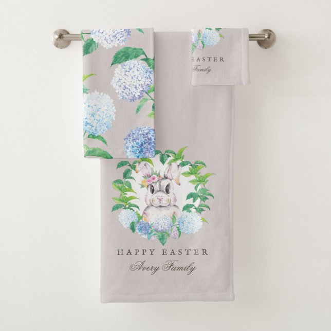 Elegantes Bunny Floral Wreath Osterdesign Badhandtuch Set (Insitu)