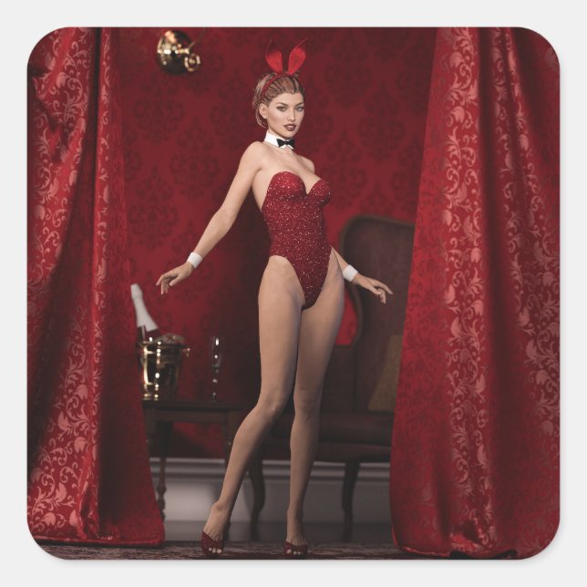 Elegantes Bunny Girl Quadratischer Aufkleber (Vorderseite)