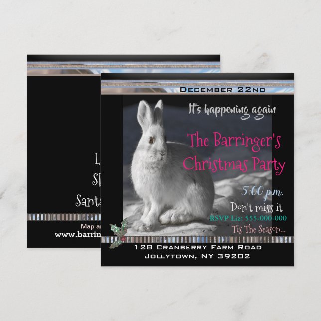 Elegantes Bunny Snowy Night Weihnachts-Party Einladung (Vorne/Hinten)