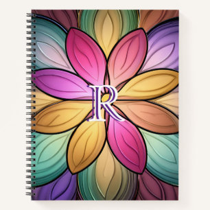 Elegantes, bunt verglastes Blumenmonogramm-Initial Notizbuch