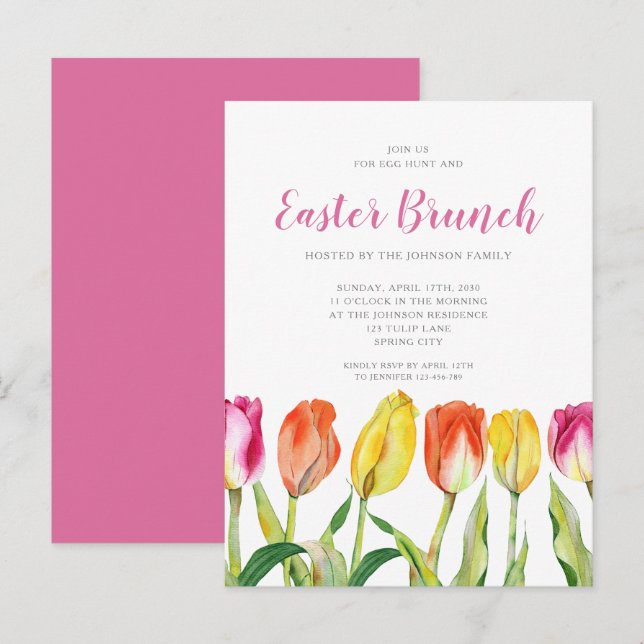 Elegantes buntes Blumenkohl Ostern Brunch Einladungspostkarte (Vorne/Hinten)