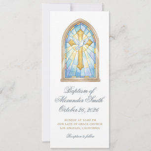 Elegantes Buntglas-Kreuz-Taube-Taufe Einladung