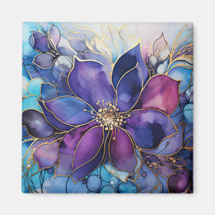 Elegantes Buntglas-Lila- und Blaublumen-Magnet Magnet
