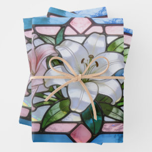 Elegantes Buntglas-Lilien-Blumendesign in weichem Geschenkpapier Set