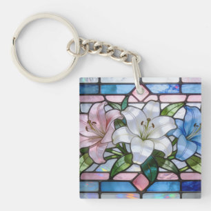 Elegantes Buntglas-Lilien-Blumendesign in weichem Schlüsselanhänger