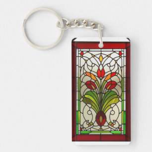 Elegantes Buntglas-Panel mit lebendiger Blume Schlüsselanhänger