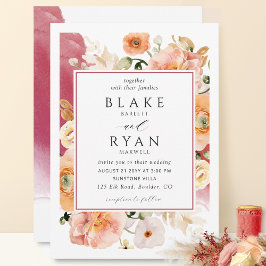 Elegantes Burgund, Blush, Peach Botanische Hochzei Einladung