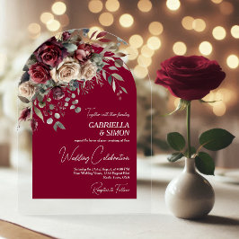 Elegantes Burgund & Cream Rose Arch Wedding Acryleinladungen