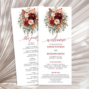 Elegantes Burgund Gold Blumen Herbst Hochzeitsprog Programm