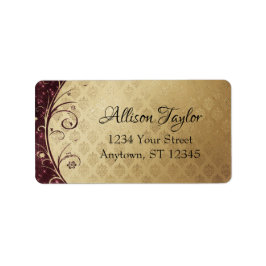 Elegantes Burgund-Gold-Damaskus-Label Adressaufkleber