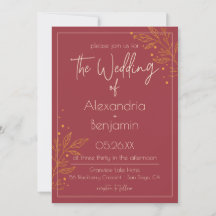 Elegantes Burgund & Gold Moderne Hochzeitseinladun