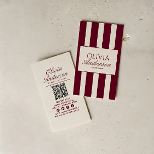 Elegantes Burgund-Luxus-Altes-Geld-Gestreiftes-QR- Visitenkarte