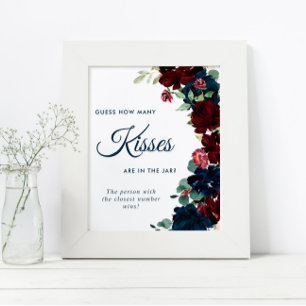 Elegantes Burgund & Navy Blau Wie viele Küsse Schi Poster