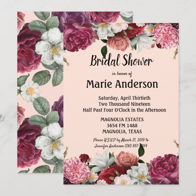 Elegantes Burgund-Rosa-Blume-Brautparty (Vorne/Hinten)