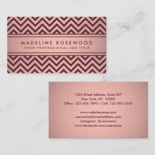 Elegantes Burgund & Rose Gold Imitate Zickzack Visitenkarte