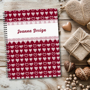 Elegantes Burgund-Rosen-Spitzen Weiß Herzen Notizbuch