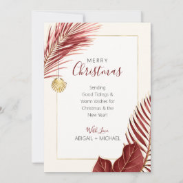 Elegantes Burgund und Gold Beach Tropical Christma Feiertagskarte