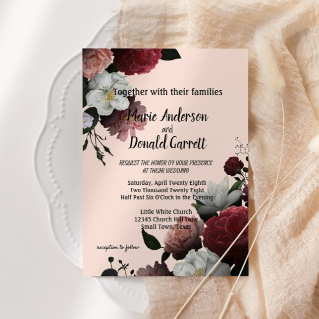 Elegantes Burgund und rosa Blume Einladung (Von Creator hochgeladen)