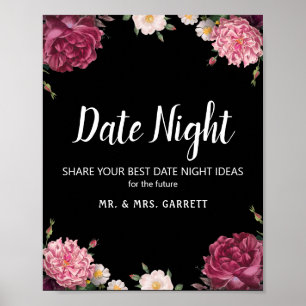 Elegantes Burgund und rosa Blumen Date Night Schil Poster