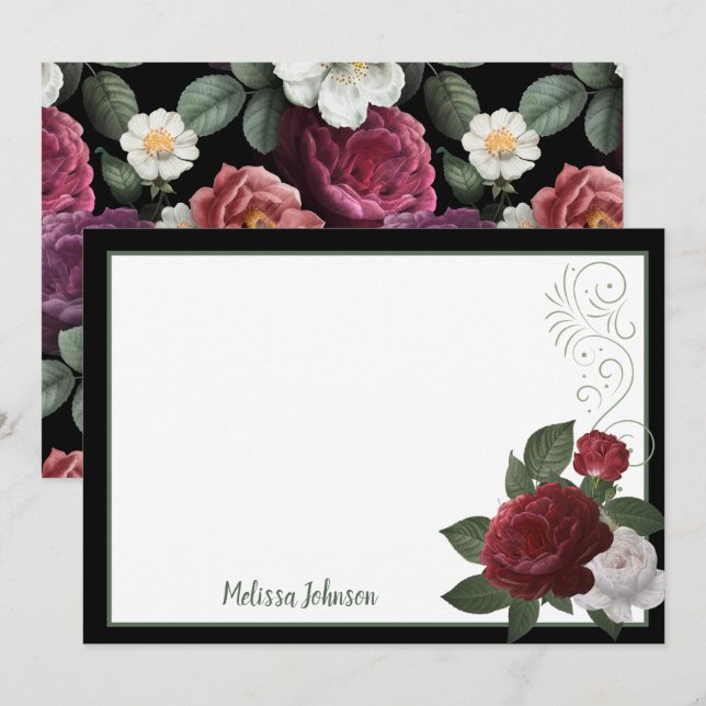 Elegantes Burgund und rosa, florale Personalisiert Mitteilungskarte (Vorne/Hinten)