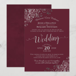 Elegantes Burgund und Silberhochzeit Livestream Einladung