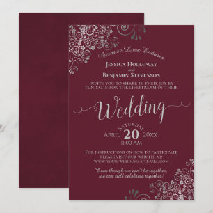 Elegantes Burgund und Silberhochzeit Livestream Einladung