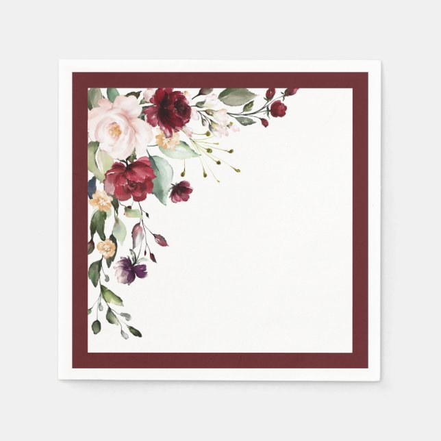 Elegantes Burgund Wasserfarbenes Brautparty Serviette (Vorderseite)