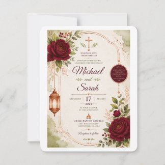 Elegantes Burgund, Zitrusgrün und Kupferhochzeit Einladung