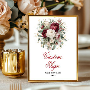 Elegantes Burgunder Blumen Eukalyptus Gold Maßanfe Poster