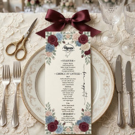 Elegantes Burgunder Chic Hochzeitsmenü Menükarte