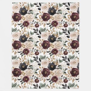 Elegantes Burgunder-Crem-Blumenmuster Fleecedecke