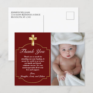 Elegantes Burgunder-Gold-Tauf-Dankeschön Postkarte