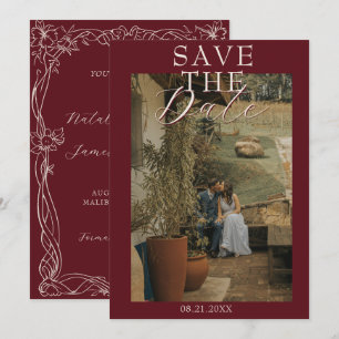Elegantes Burgunder-Romantik-Altes-Geld-Foto-Hochz Save The Date