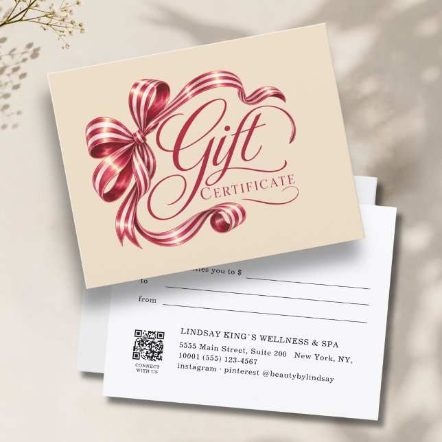 Elegantes Burgunder-Schleifen-QR-Code-Geschenkguts (Elegant Burgundy Bow QR Code Gift Certificate)