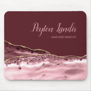 Elegantes Burgunderrosa Marmor Name Geschäft Mousepad