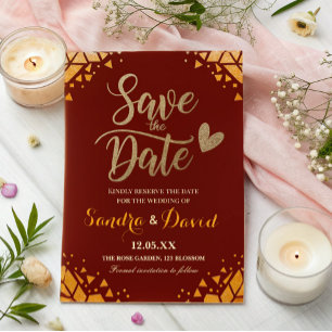 Elegantes Burgunderrot Gold Glitter Moderne Trend  Save The Date