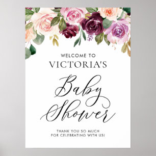 Elegantes burgunderrotes Baby-Shower-Willkommen zu Poster