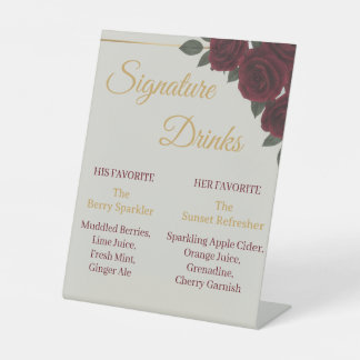 Elegantes burgunderrotes Blumen-& Gold-Schild für Sockelschild