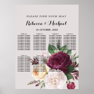 Elegantes burgunderrotes Blumenplakat Poster