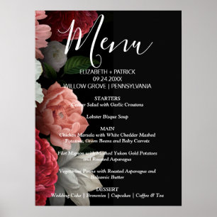 Elegantes burgunderrotes Blumenschild Menü Poster