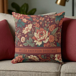 Elegantes burgunderrotes Chinoiserie-Brautjungfer Kissen