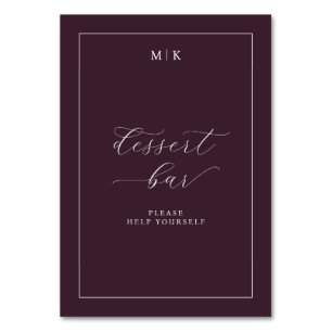 Elegantes burgunderrotes Dessert-Bar-Schild in Kur Tischnummer