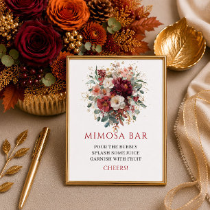 Elegantes burgunderrotes florales Boho-Herbst-Mimo Poster