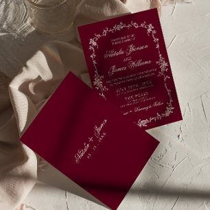 Elegantes burgunderrotes florales Hochzeitsdesign Einladung