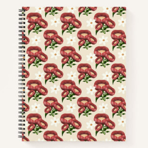 elegantes burgunderrotes Mohn- und weißes Gänseblü Notizbuch