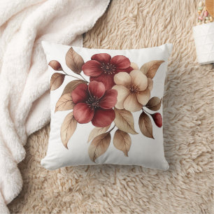 Elegantes burgunderrotes und cremefarbenes Floral Kissen