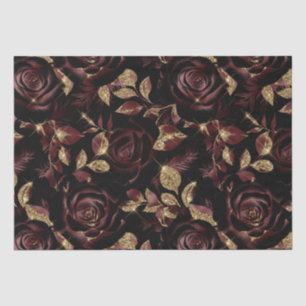 Elegantes burgunderrotes und goldenes Rosenblumenm Seidenpapier