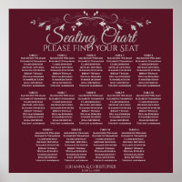 Elegantes Burgundy 14 Table Wedding Seating Chart
