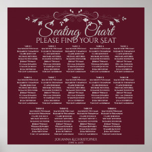 Elegantes Burgundy 14 Table Wedding Seating Chart Poster